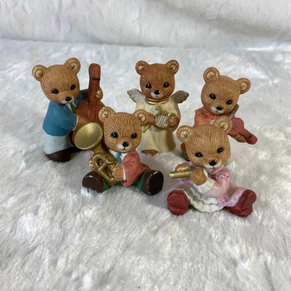 HOMCO #1422 Set of 5 Bear Musicians Porcelain Figurines Flute Trumpet Violin